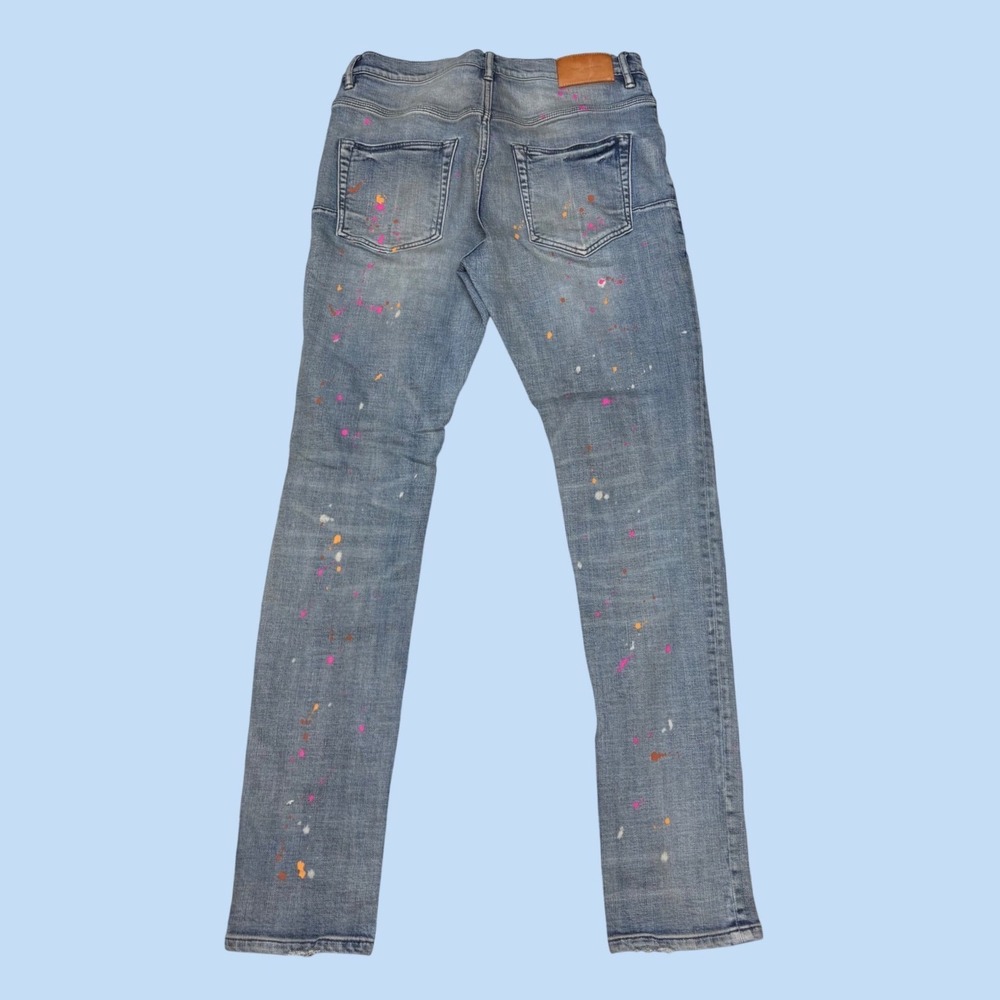 Purple Brand P001 Light Wash Paint Splatter Distressed Slim Jeans Mens 31